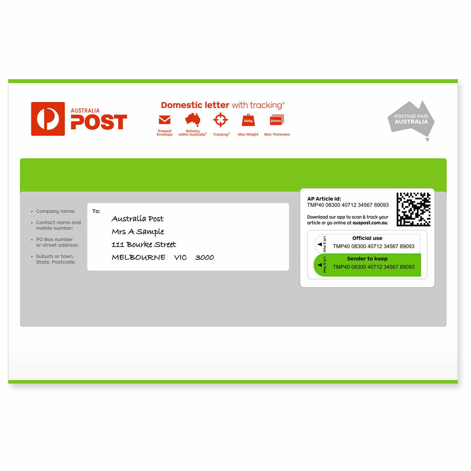 Domestic Letter with Tracking Prepaid Envelope Medium – 100 Pack RRP $504