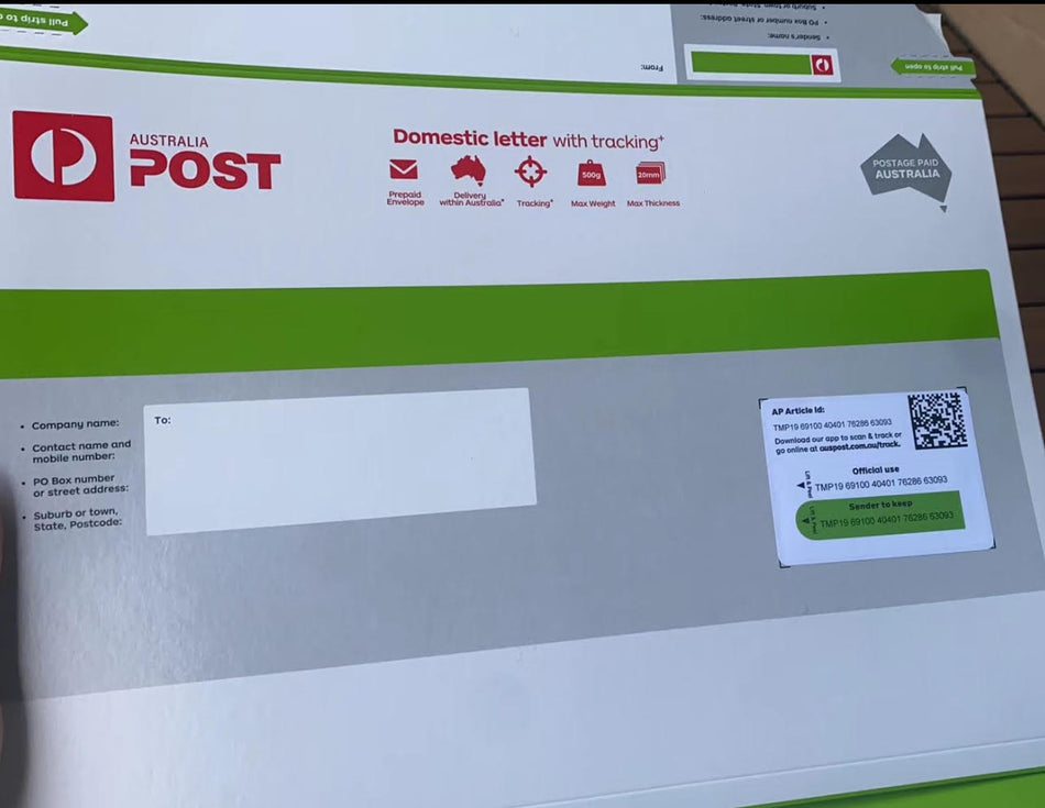 Domestic Letter with Tracking Prepaid Envelope Large – 1000 Pack RRP $7920